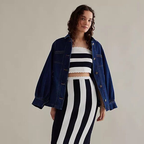 By Anthropologie The Mandy Striped Strapless Top (NEW XL) - Picture 1 of 4